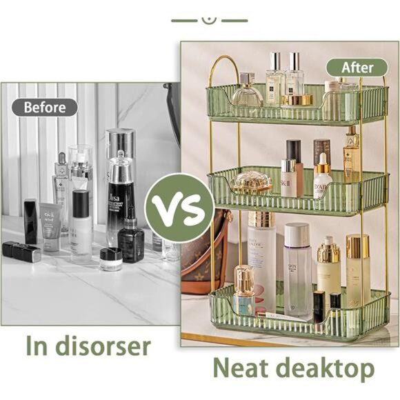 Bathroom Counter Organizer Countertop Storage Cosmetics Skincare Shelf Organizer - Picture 4 of 7